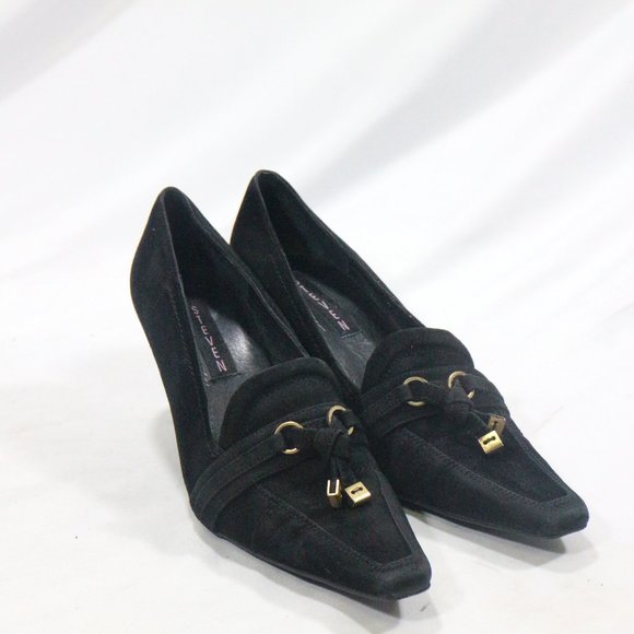 STEVEN Black Suede Bow Front Point Toe Heels - Picture 5 of 8